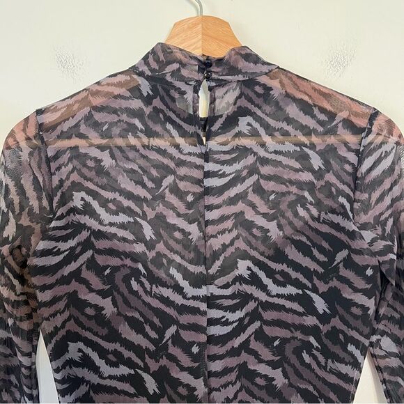 ALLSAINTS Elia Animal Print Long Sleeve Mesh Bodysuit Top Sz Medium Black Grey - Picture 7 of 9
